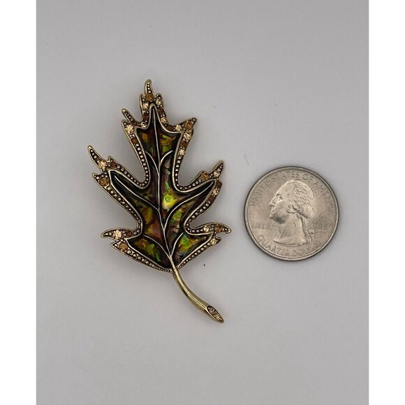 Oak Tree Leaf Brooch Liz Claiborne Fall Colors Gold Tone - Picture 8 of 9